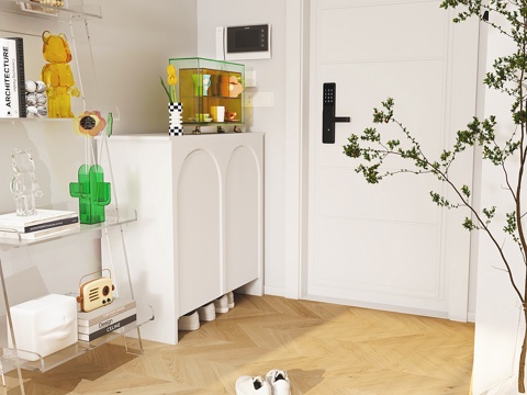  奶油风玄关入户门鞋柜亚克力架3d模型 