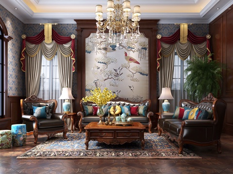  美式奢华客厅沙发3d模型 