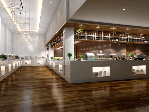  现代自助餐厅3d模型 