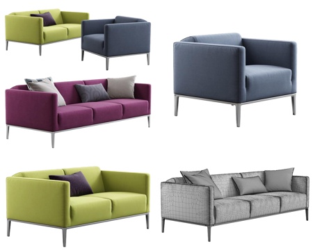  现代沙发 简约沙发 北欧沙发 布艺沙发 三人沙发 双人沙3d模型 