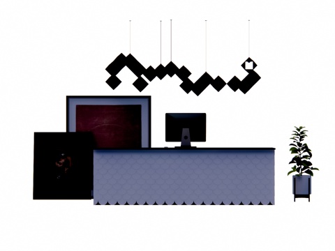 办公室 电脑 前台接待 接待 办公 办公空间 工装su模型