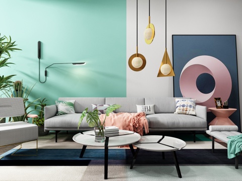  北欧沙发组合 彩色 茶几 休闲沙发3d模型 