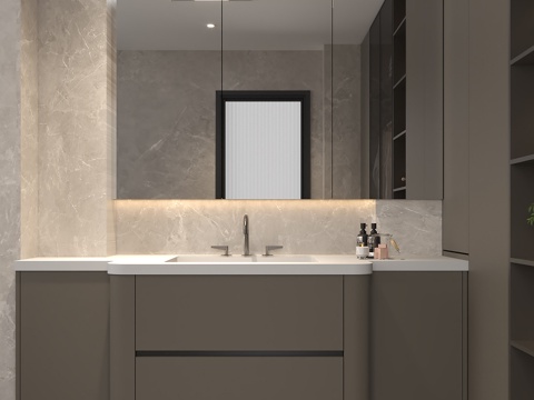  现代意式浴室柜 悬浮浴室柜 一体化浴室柜 柱头浴室柜设计3d模型 