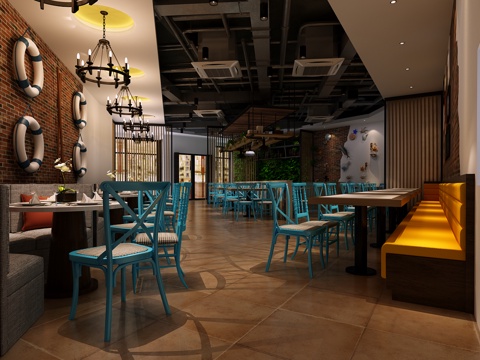  工业风海洋主题餐厅3d模型 