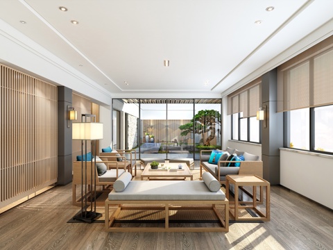  新中式茶室 新中式庭院 沙发茶几组合3d模型 