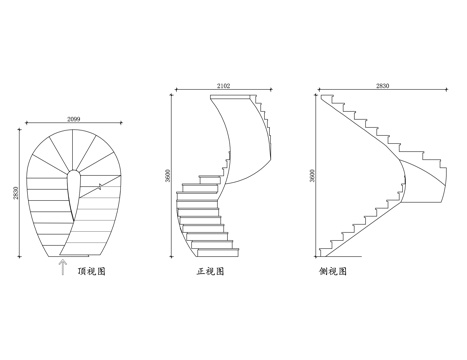 弧形梯 弧形楼梯 弯形楼梯 圆弧楼梯 弧形梯段cad施工图
