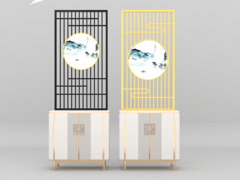  现代新中式屏风3d模型 
