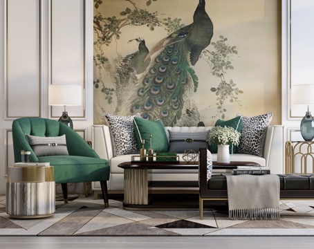  现代沙发 壁画 单椅 茶几 踏 凳子 台灯3d模型 