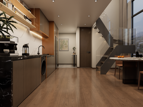 现代loft公寓客餐厅su模型