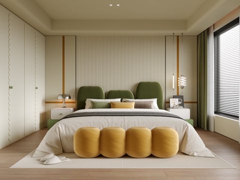 现代儿童房 儿童床 卧室su模型