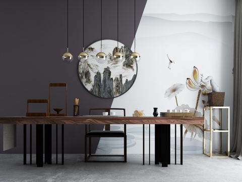  现代新中式茶室3d模型 