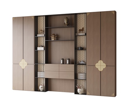 新中式装饰柜 书柜 茶室柜su模型