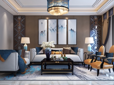  新中式奢华客厅 沙发3d模型 