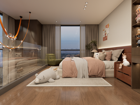 现代loft公寓卧室su模型