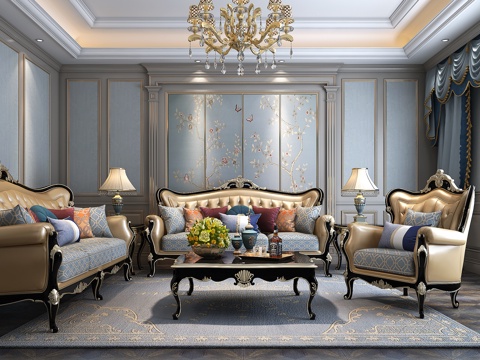  欧式古典客厅沙发3d模型 