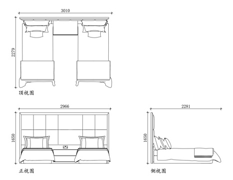 双床房 标准双床 客房双单人床 酒店双床 标间双床cad施工图