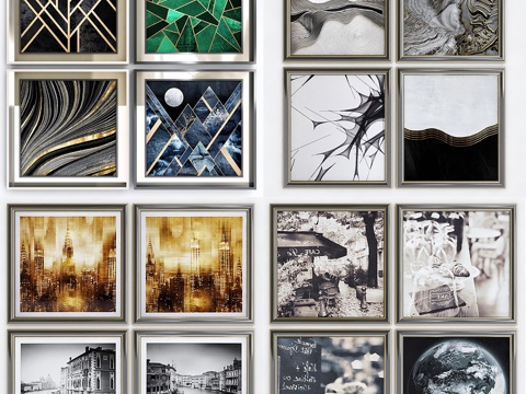  现代装饰挂镜组合3d模型 