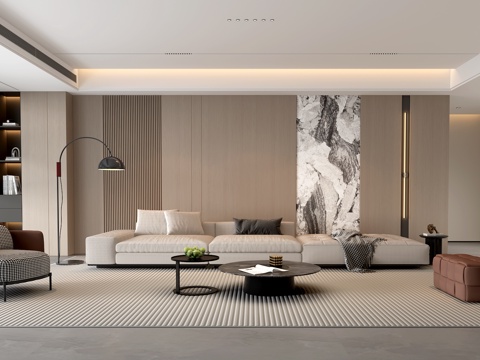  现代家居无主灯客厅 沙发背景墙3d模型3d模型 