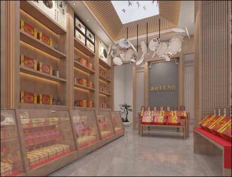  新中式药店门头3d模型 