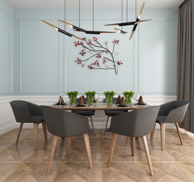  北欧简约餐桌椅组合 餐桌 椅子 餐厅3d模型 