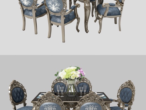  餐桌椅组合 餐桌椅 桌椅组合 餐桌 餐椅 椅子 盆栽3d模型 