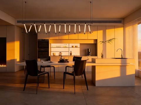 开放式餐厅 吧台 餐边柜 餐桌椅组合su模型