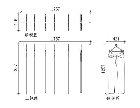 裤架 裤子收纳架 挂裤架 西裤挂架 多功能裤架cad施工图