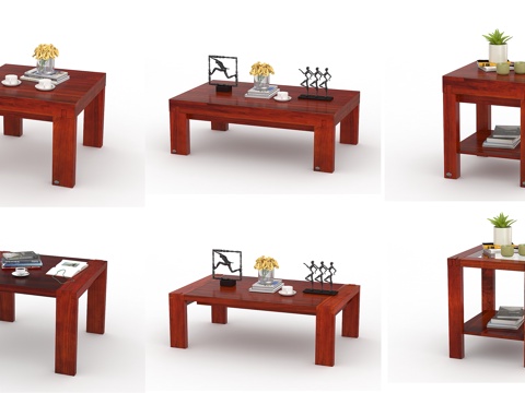  中式实木茶几组合3d模型 