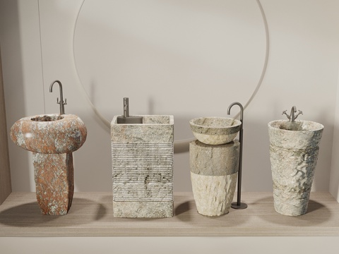  石槽洗手盆 石头洗手台盆 石材洗手盆 粗糙凿毛洗手台 立柱式3d模型3d模型 