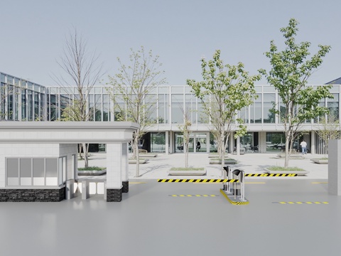  园区 厂区入口大门 办公楼入口大门 岗亭 人行车行道闸 门禁3d模型 