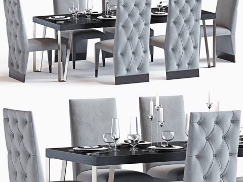  现代布艺餐桌椅模型组合3d模型 