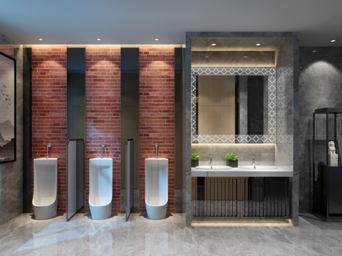  新中式 男公共卫生间装饰镜子3d模型 