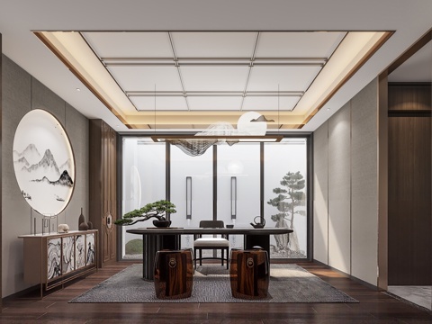  新中式茶室3d模型 