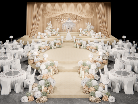 香槟色布幔 半球婚礼花艺美陈su模型su模型