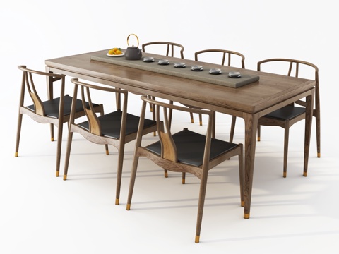  新中式餐桌椅3d模型 