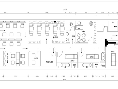 高档美容美发  最新平面施工图设计cad施工图