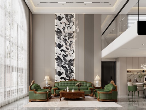  别墅客餐厅3d模型 