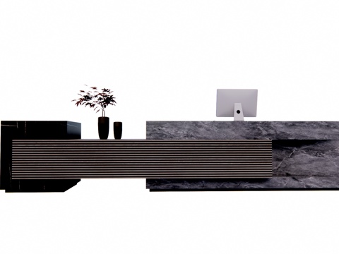 办公室 电脑 公司前台 前台 展厅su模型