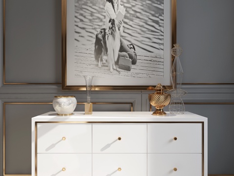  后现代餐桌椅组合 餐台 边柜挂画组合3d模型 