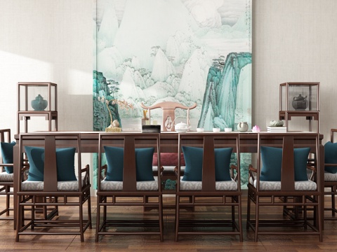  新中式餐桌椅组合3d模型 