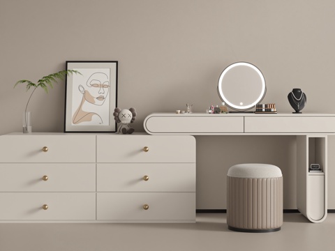 现代奶油梳妆台su模型