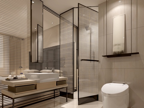  现代酒店卫生间 卫生间 客房卫生间 公共卫生间3d模型 