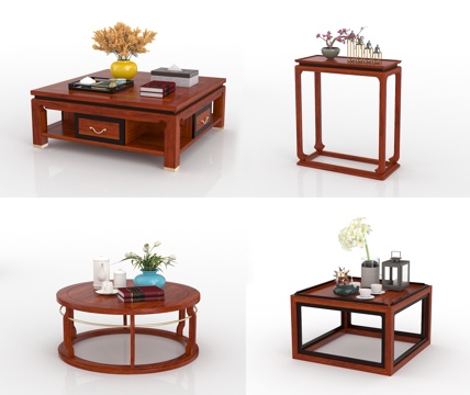  中式实木茶几组合3d模型 