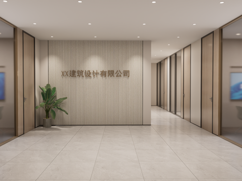 现代办公前厅 背景墙su模型