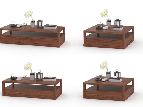  中式实木茶几组合3d模型 
