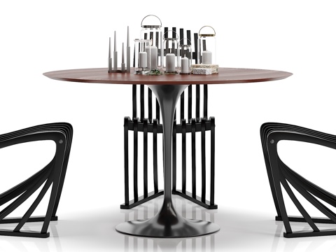  工业风餐桌 椅子 摆件组合3d模型 