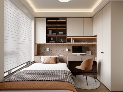 现代榻榻米卧室 儿童房榻榻米 书桌衣柜榻榻米su模型