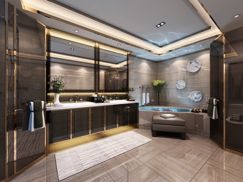  现代酒店卫生间 卫生间 客房卫生间 公共卫生间3d模型 