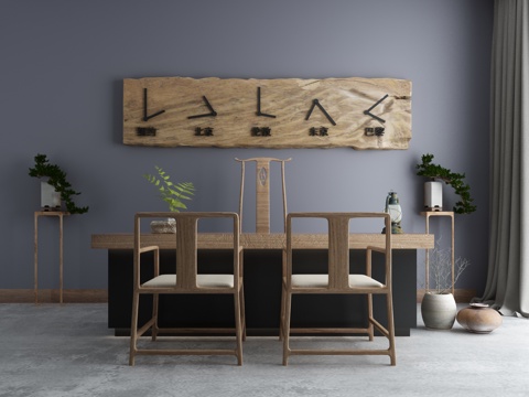  新中式酒店大堂接待区酒店吧台3d模型 