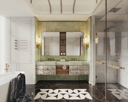  轻奢意式卫生间 酒店卫生间 别墅卫生间 干洗分离卫生间3d模型 